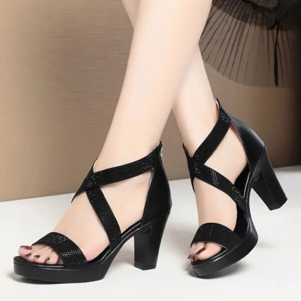 SELOR - Sandalo elegante da donna alte estive con strass neri